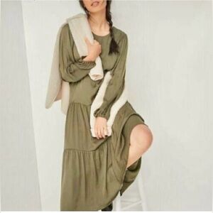 Anthropologie Dolan Katrina Tiered Maxi Dress in Army/Olive Green Long Dress Sm